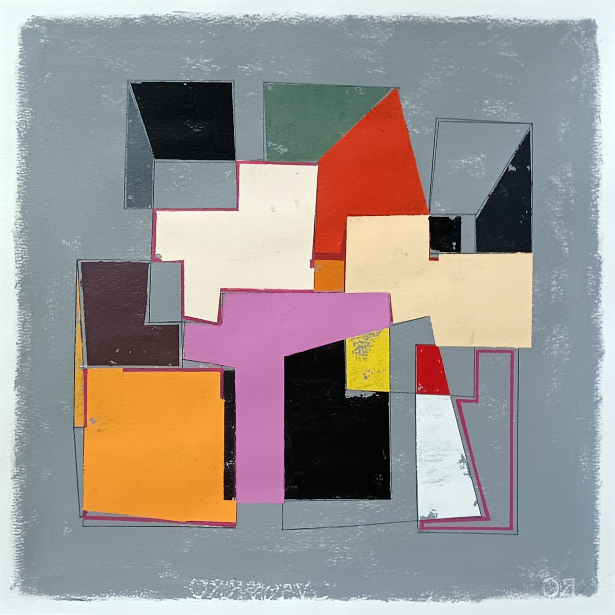 Geometric Abstract Acrylic Painting By Luis Medina, 16 X 16", Space 27E, Original Artwork