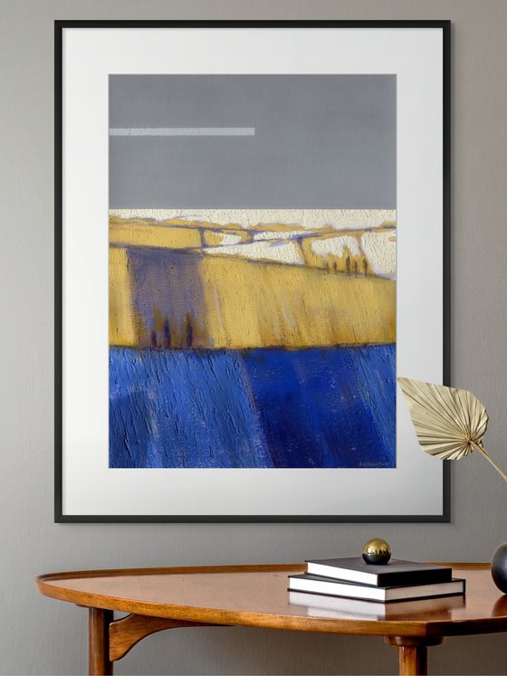 Blue, Ochre and Gray Abstract