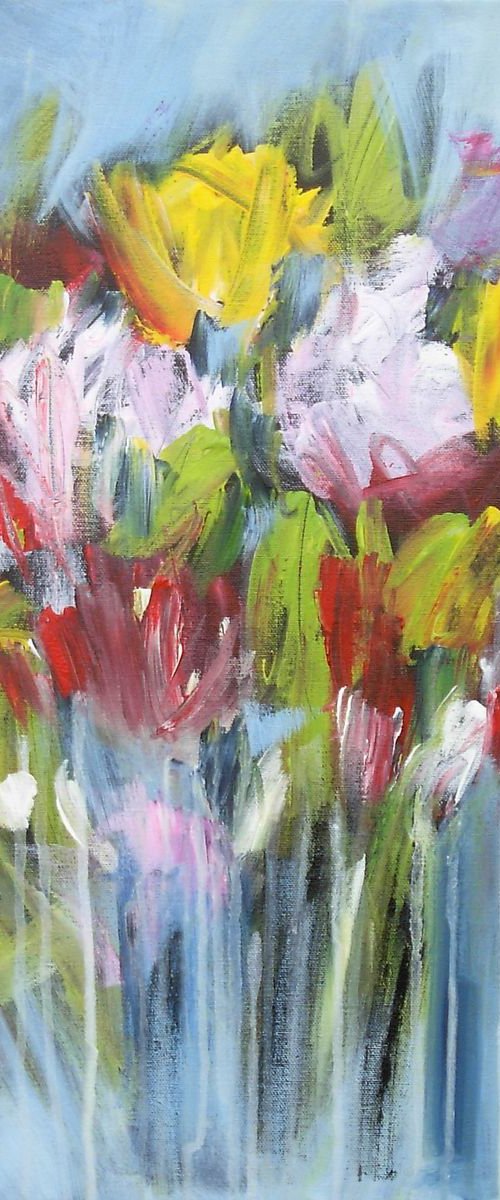 Summer Flowers on Blue by Jan Rippingham