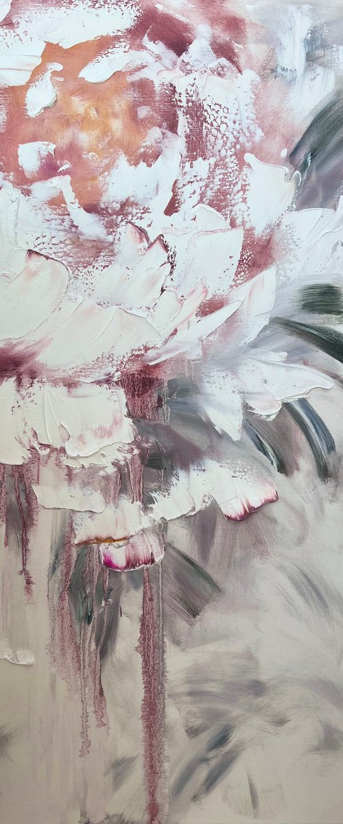 New life 1 - texture art flowers, light abstract impasto painting. by Marina Skromova