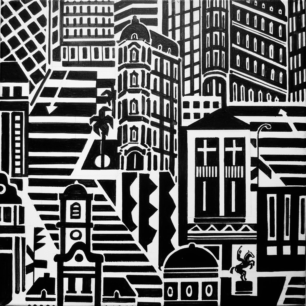 Graphic Acrylic Painting , Buenos-Aires_Bw_03C By Andre Baldet, 16 X 16, Artwork For Sale On Artfinder