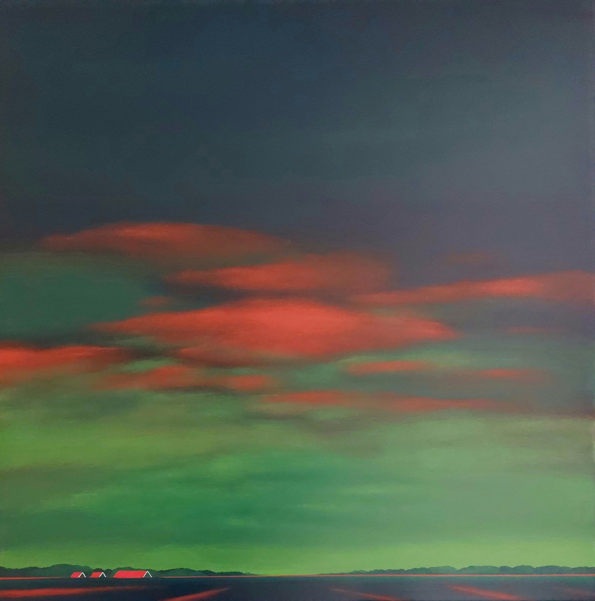 Expressive Landscape Acrylic Painting By Nelly Van Nieuwenhuijzen, 35 X 35", The Evening Was Beautiful, Original Artwork