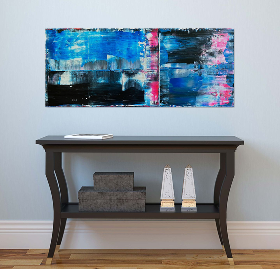 "To Trauma, With Love" - FREE USA SHIPPING - Original PMS Abstract Acrylic Painting On Reclaimed Wood - 48" x 20"