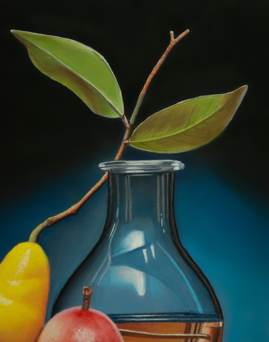 Photorealistic Still Life Pastel Drawing By Dietrich Moravec, 16 X 12, Crooked Pear, Original Artwork
