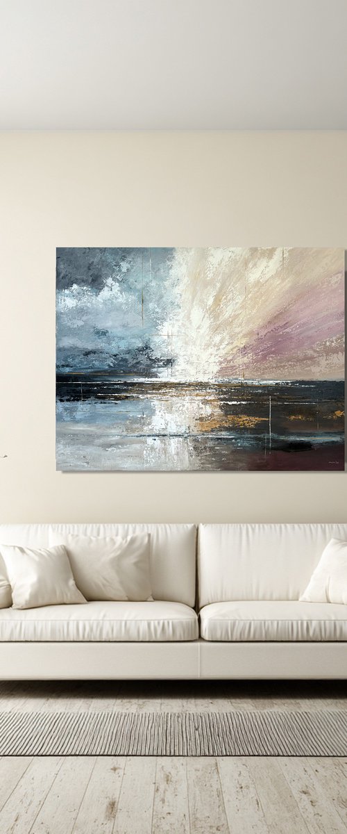 Radiant Divide – Blue Pink Abstract Landscape by Tatiana Malinovscaia