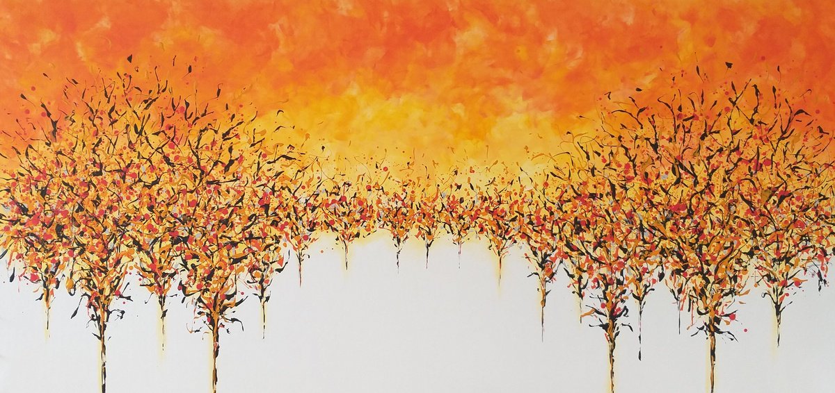 Abstract Acrylic Painting By Max Yaskin, 84 X 42", Trees At Sunset 4 By M.y., Original Artwork