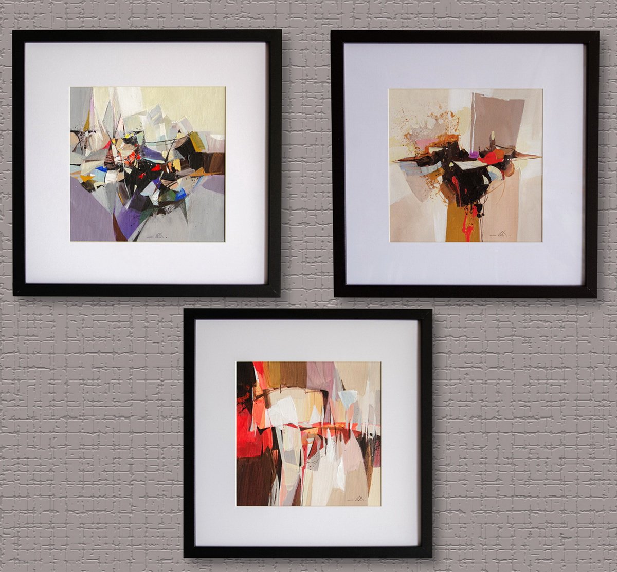 Abstract Acrylic Painting By Valentin, 12 X 12", Three Mini Abstract Paintings, Original Artwork