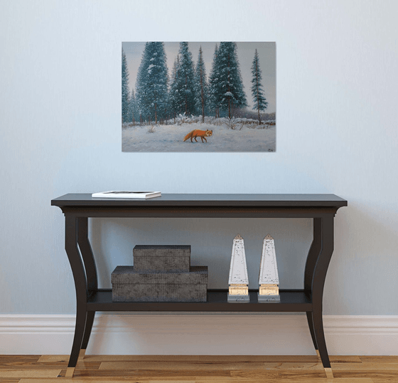 Winter landscape with a fox