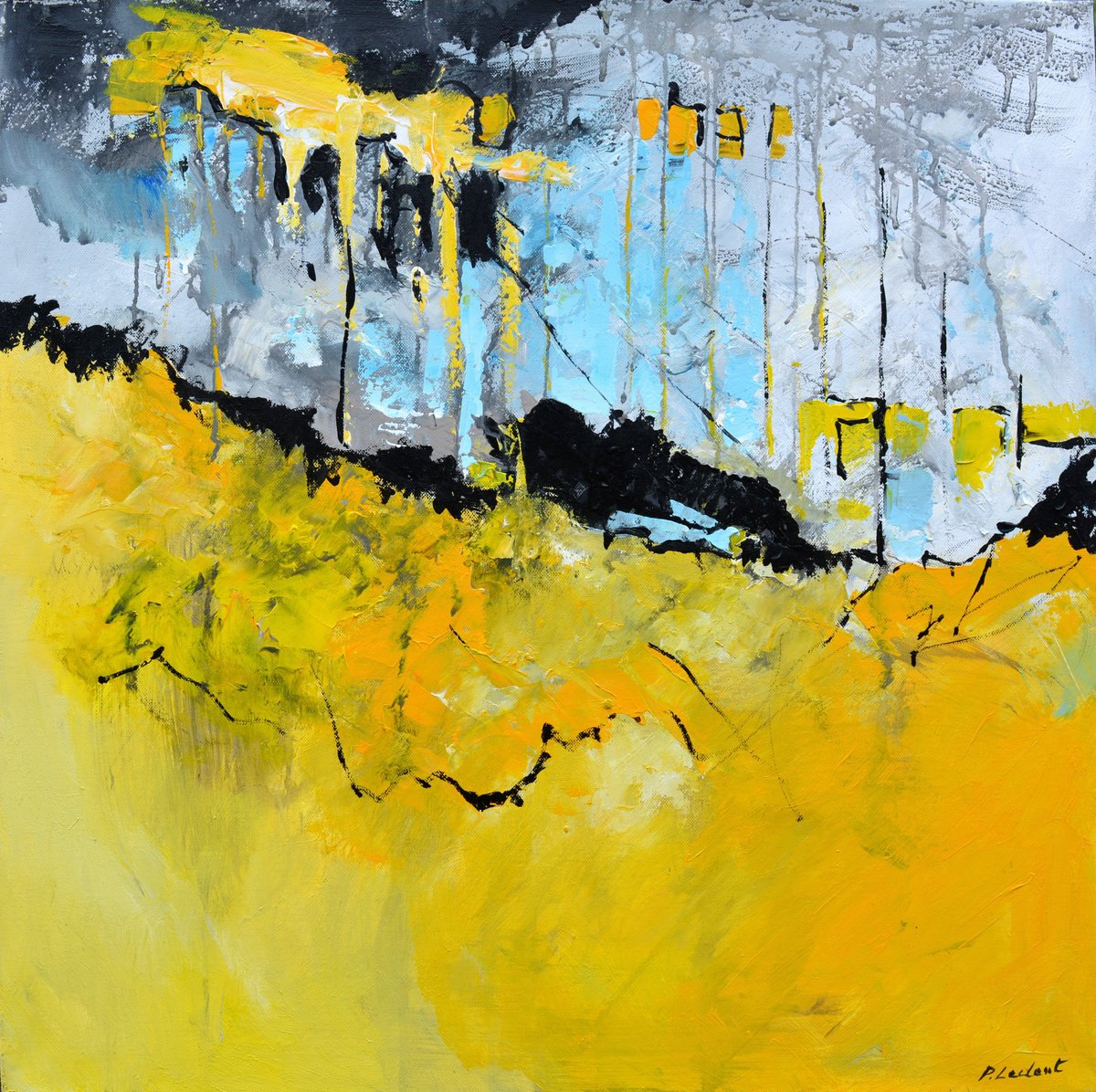 Abstract Oil Painting By Pol Henry Ledent, 28 X 28", Echoes Of The Sun, Original Artwork