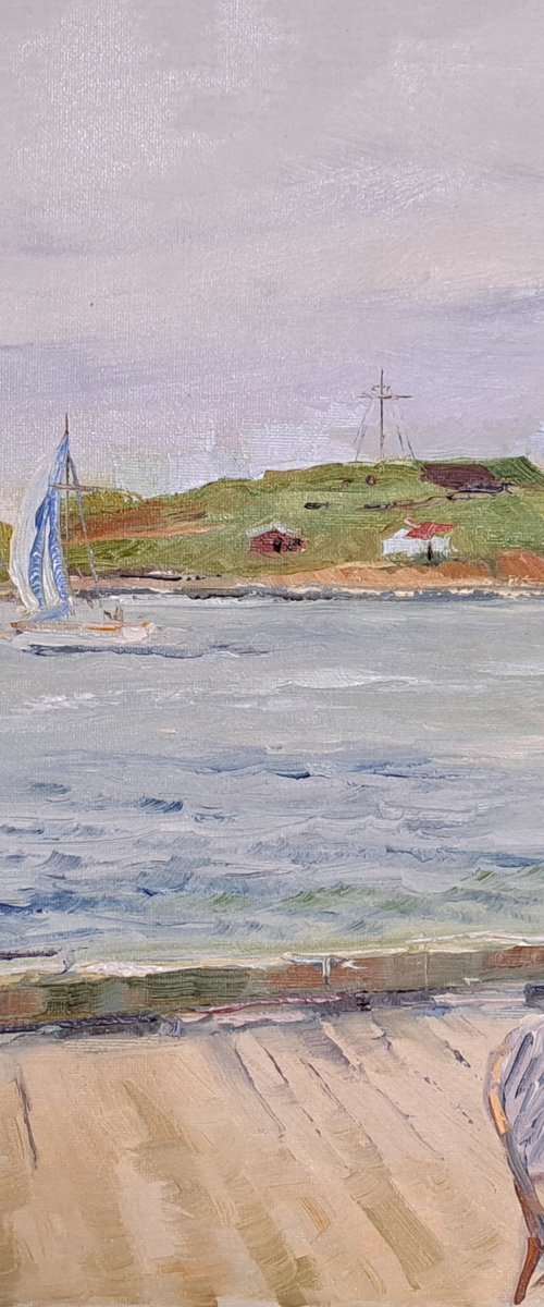 The view of St. George's Island, Halifax harbour, plein air (14x14x0.7'') by Alexander Koltakov