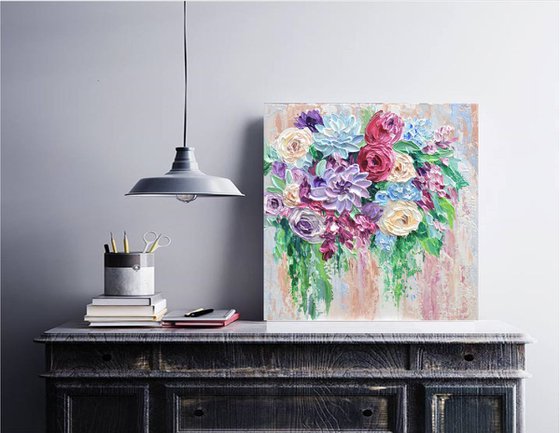 Colorful Flower Bouquet - Original Abstract Floral Painting