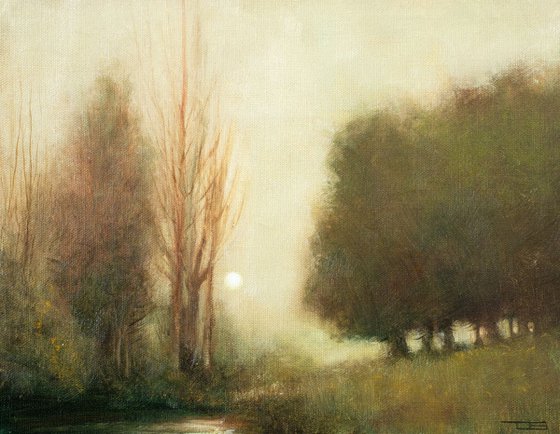 Morning Mist Trees impressionist tonal landscape