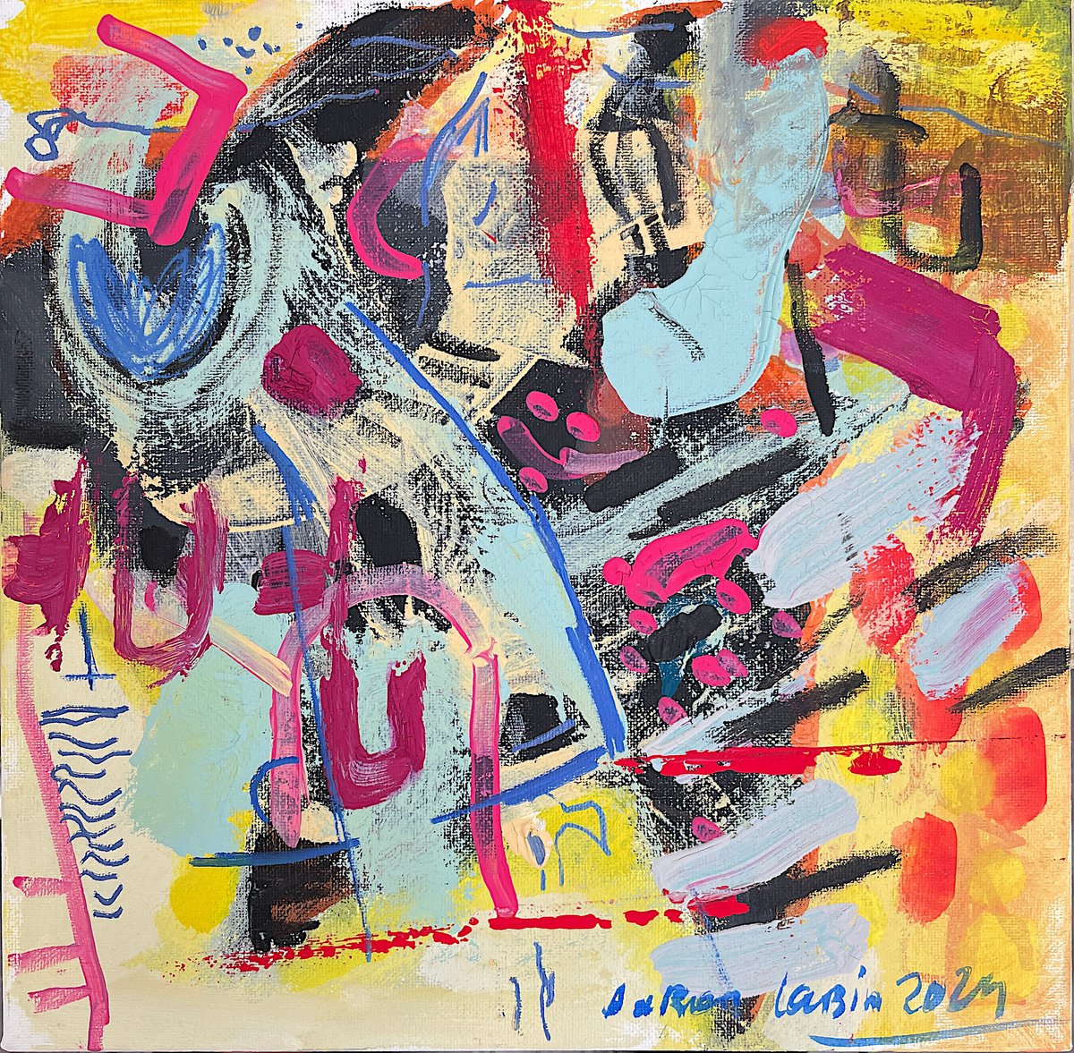 Urban And Pop Portrait Acrylic Painting By Aaaron Labin (Grigoryan), 12 X 12, Yellow Fantasy Vii, Original Artwork