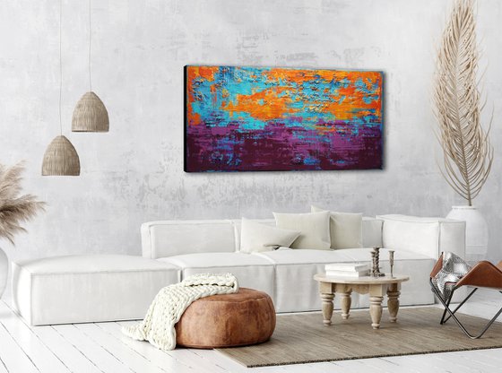 LAVENDER SUNSET - 160 x 80 CM - TEXTURED ACRYLIC PAINTING ON CANVAS * VIBRANT COLORS