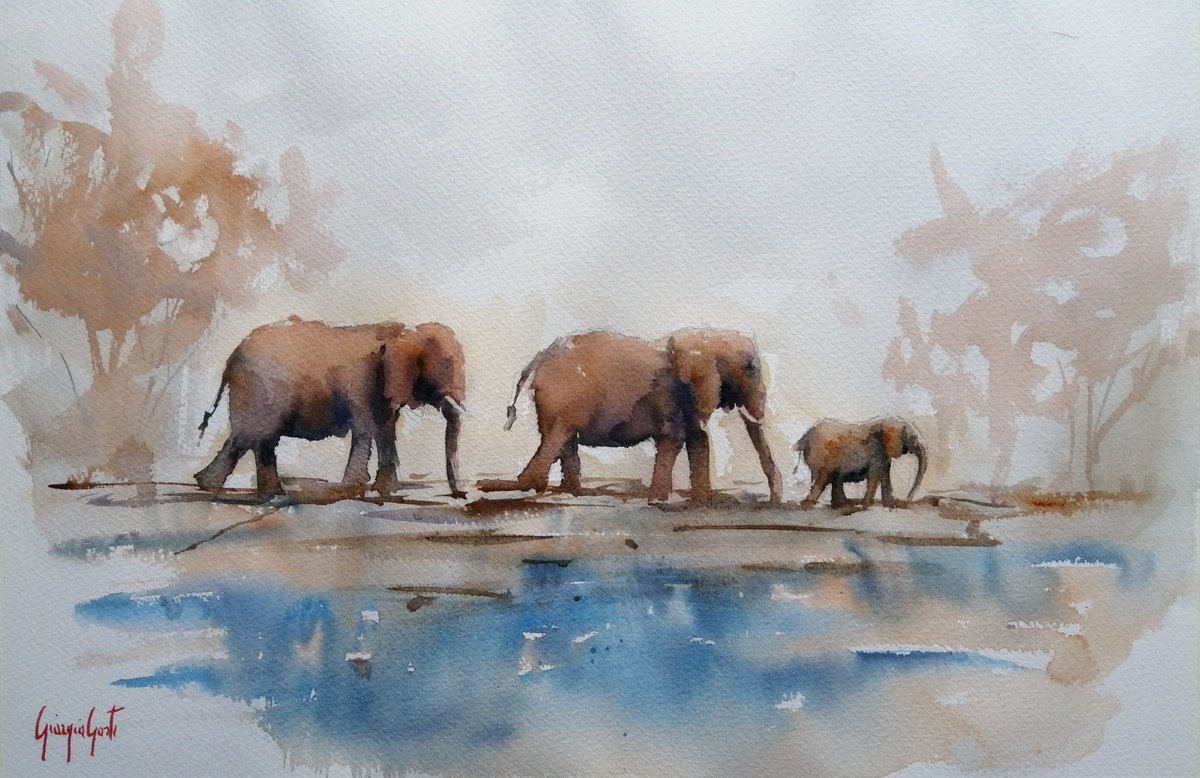 Impressionistic Watercolour , Elephant 24 By Giorgio Gosti, 21 X 14, Artwork For Sale On Artfinder