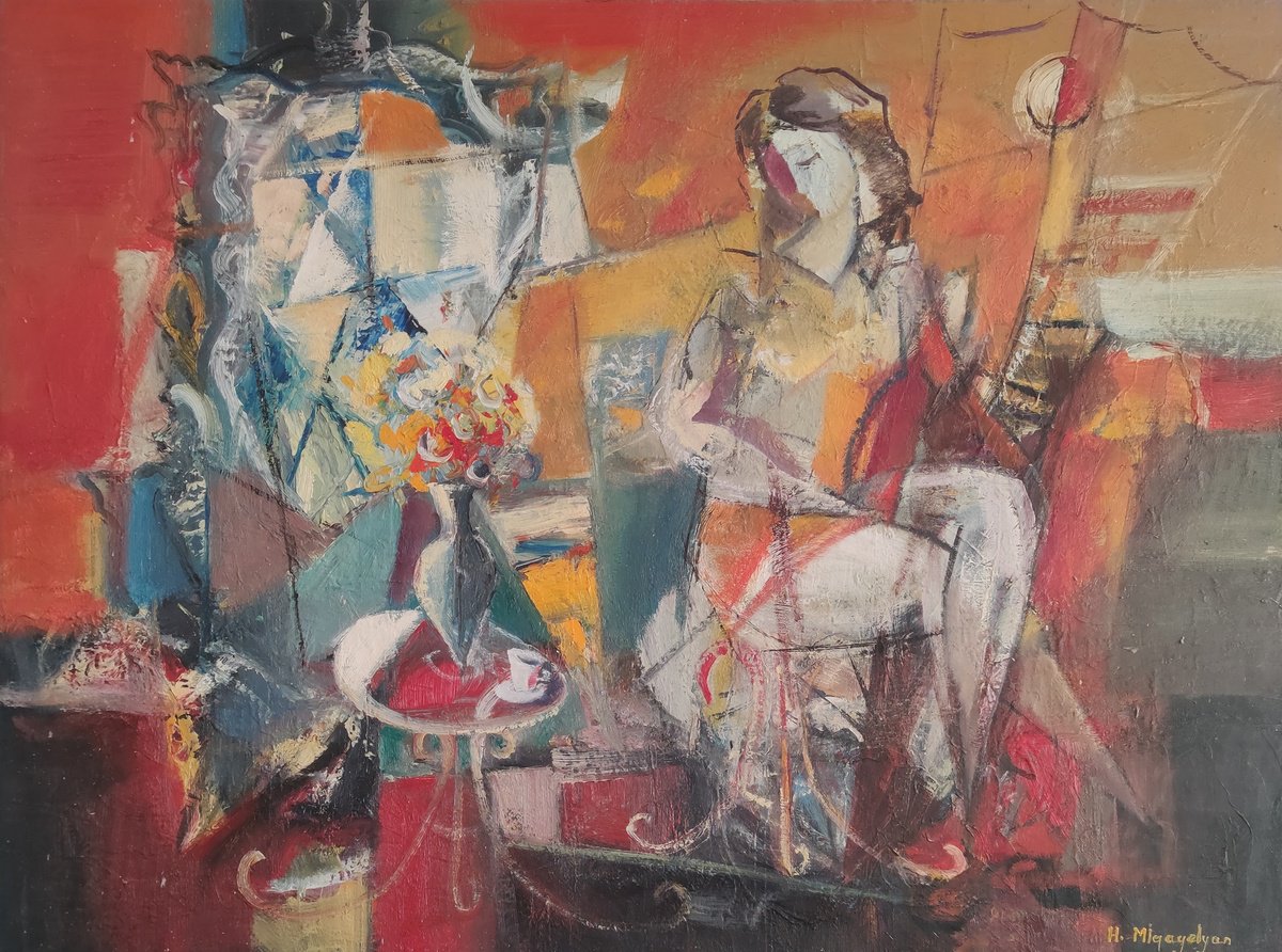 Impressionistic Portrait Oil Painting By Hayk Miqayelyan, 31 X 24, Mirror