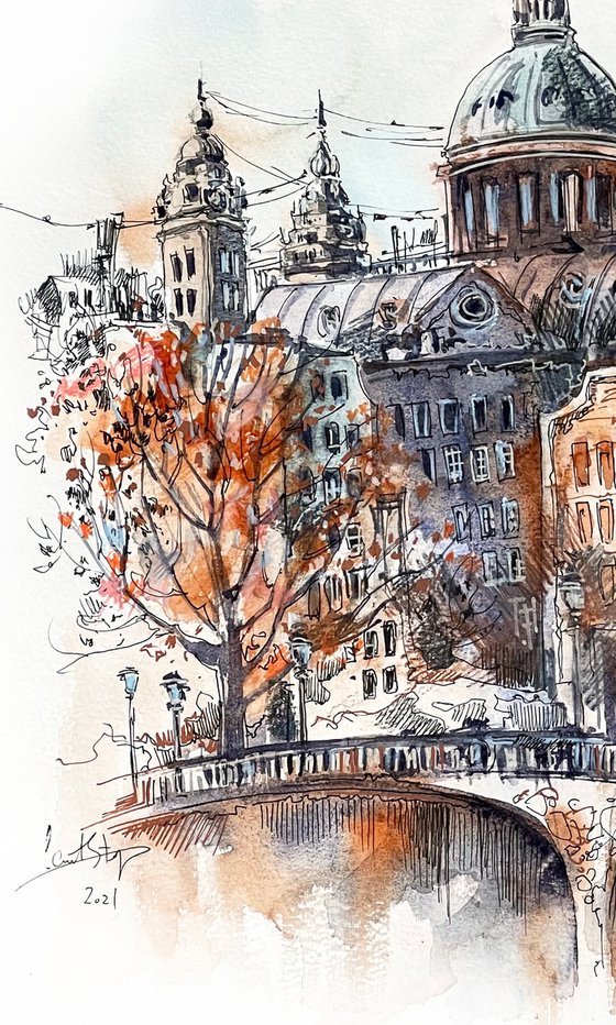 Amsterdam - Architecture Sketch Mixed Media