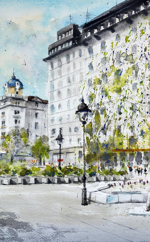Old Republic Square Belgrade  35x54cm 2022 by Nenad Kojić watercolorist