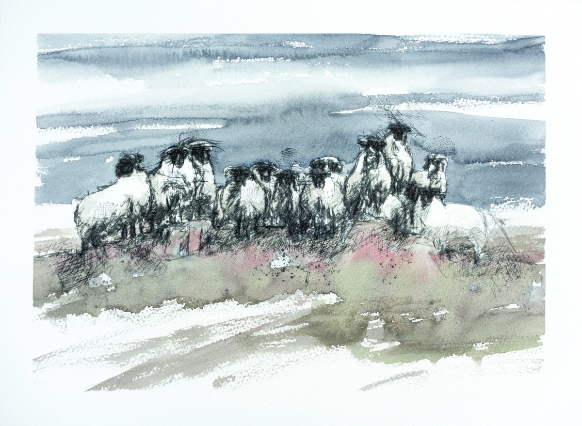 Impressionistic Animal Watercolour By Sean Briggs, 15 X 11", Moorland Sheep, Original Artwork