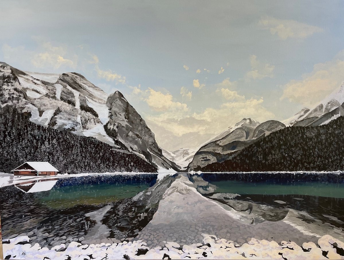 Photorealistic Landscape Acrylic Painting By Anne Shaughnessy, 40 X 30, Lake Louise, Alberta, Original Artwork