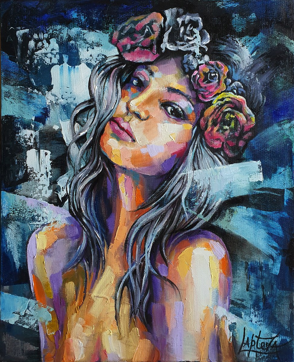 Impressionistic Portrait Oil Painting By Viktoria Lapteva, 16 X 20", Be Yourself, Original Artwork