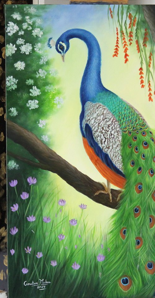 Peacock in Forest by Goutami Mishra