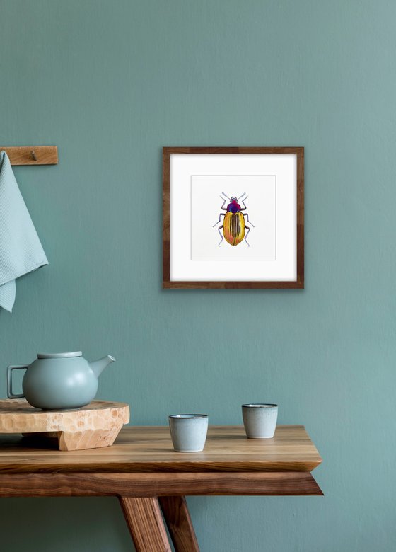 Golden beetle. Original watercolour artwork.