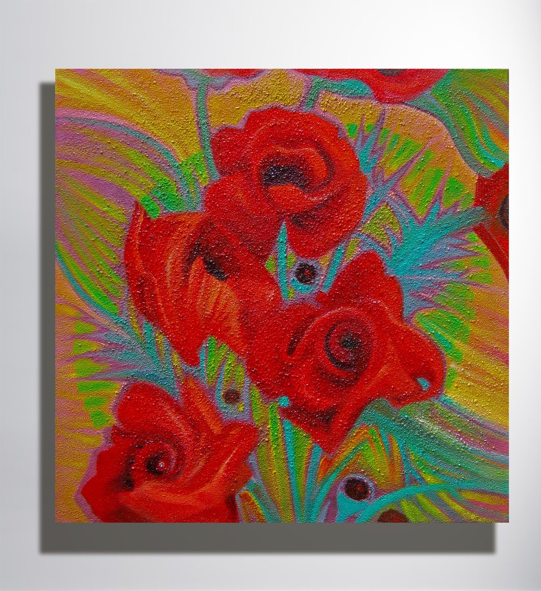 Impressionistic Botanical Oil Painting By Marya, 20 X 20", "Still Life With A Poppies", Original Artwork