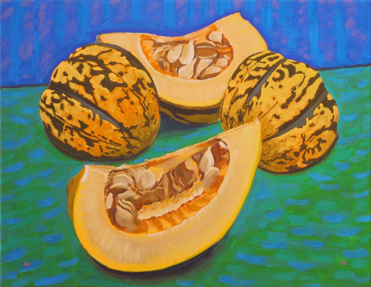 Still Life Oil Painting By Richard Gibson, 18 X 14", Squash Slices, Original Artwork