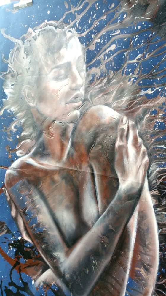 "Inside of Me I " 70x105x2cm, original oil and acrylic large painting on fabric,ready to hang