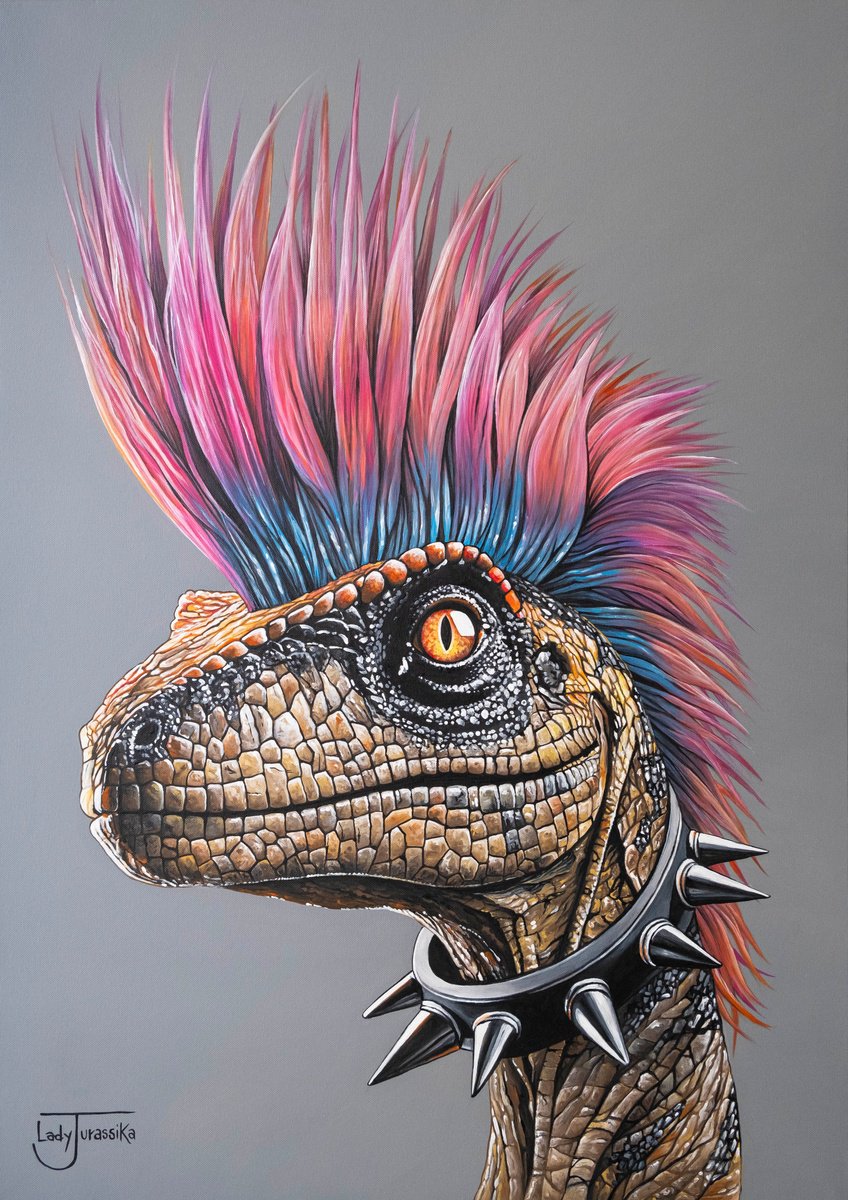 Illustrative Animal Acrylic Painting By Lady Jurassika, 20 X 28", Velocipunktor, Original Artwork