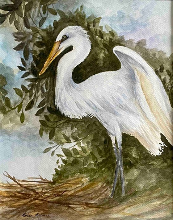 Nesting Bird Watercolor Painting 14 X 11 Matted 20 X 16