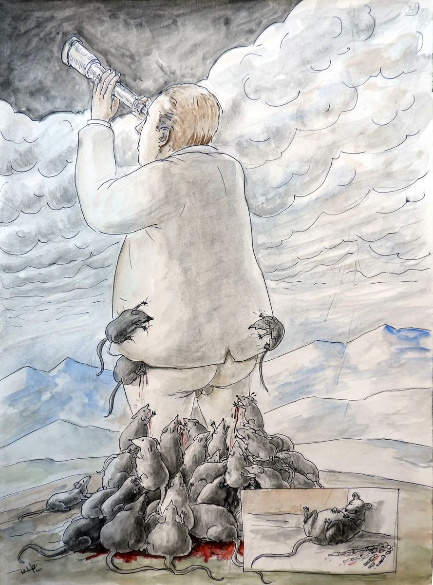 Illustrative Animal Drawing By Paolo Beneforti, 14 X 20", Seeker Of Knowledge, Original Artwork