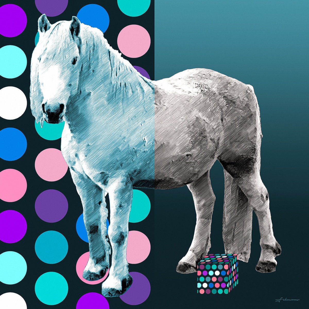 Animal Giclee Print By Uwe Fehrmann, 47 X 47", Squaring The Circle, Original Artwork