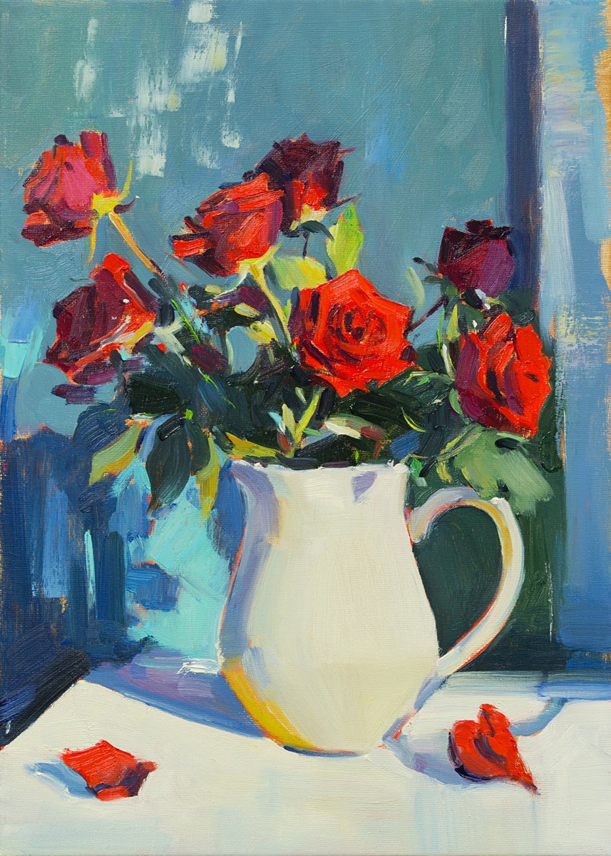 Impressionistic Still Life Oil Painting By Daria Zavadenko, 10 X 14, A Moment In Red, Original Artwork