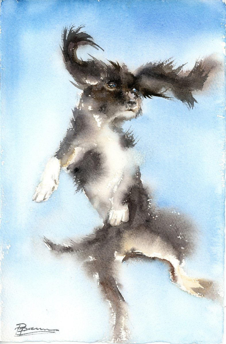 Impressionistic Animal Watercolour By Olga Tchefranov (Shefranov), 8 X 11", Midair Mischief #4, Original Artwork