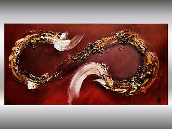 Red Love - abstract acrylic painting, canvas wall art, deep- textured, red white gold, modern art