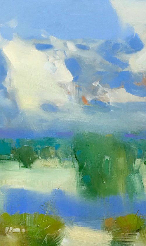 Summer Reflection, Original oil painting, Handmade artwork, One of a kind by Vahe Yeremyan