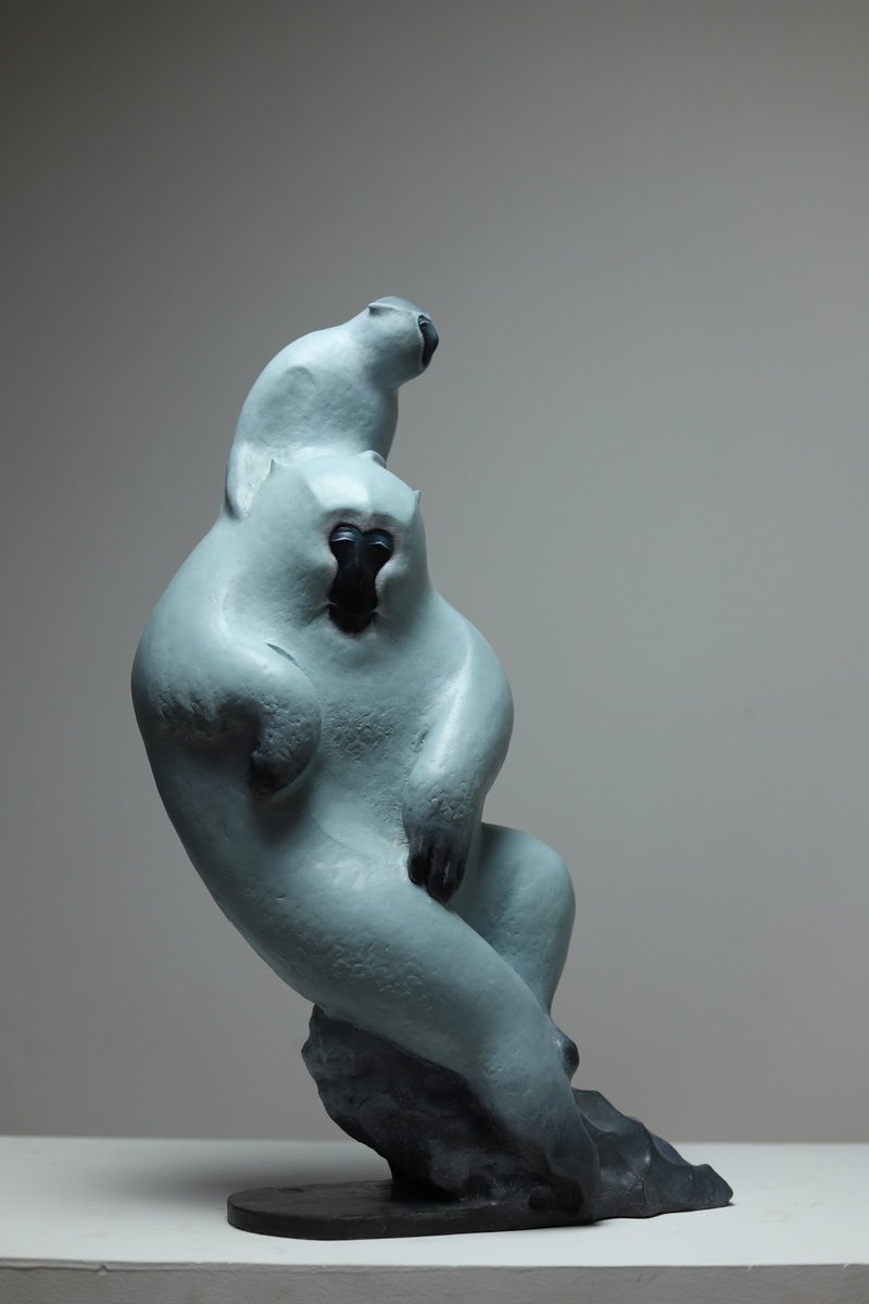 Impressionistic Animal Bronze Sculpture By Huang Yunchang ???, 16 X 24, Autumn Dusk In The Mountains, Original Artwork