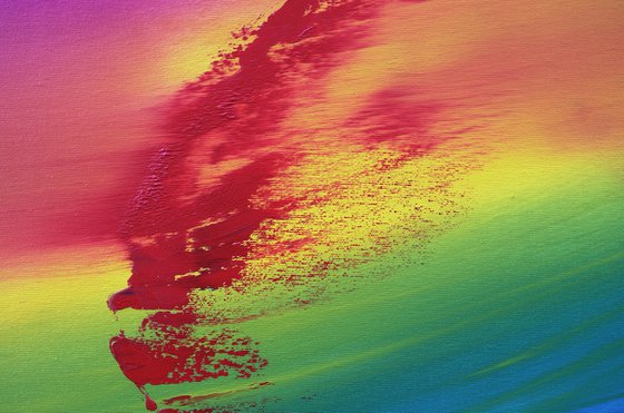 Rainbow rhapsody, 40x100 cm, Deep edge, LARGE XL, Original abstract painting, oil on canvas