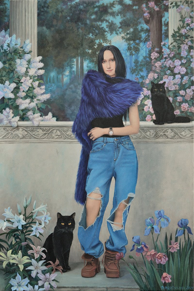 Photorealistic Portrait Acrylic Painting By Nataliya Bagatskaya, 26 X 35", Spring, Original Artwork