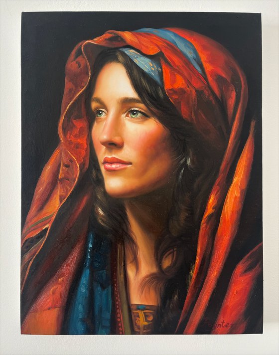 Leon Poynter red portrait oil painting