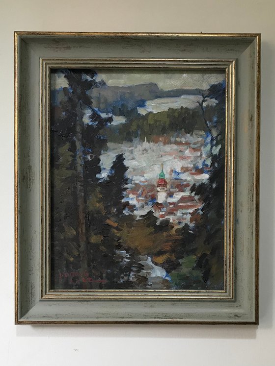 Original Oil Painting Wall Art Signed unframed Hand Made Jixiang Dong Canvas 25cm × 20cm Landscape Black Forest In Winter Germany Small Impressionism Impasto