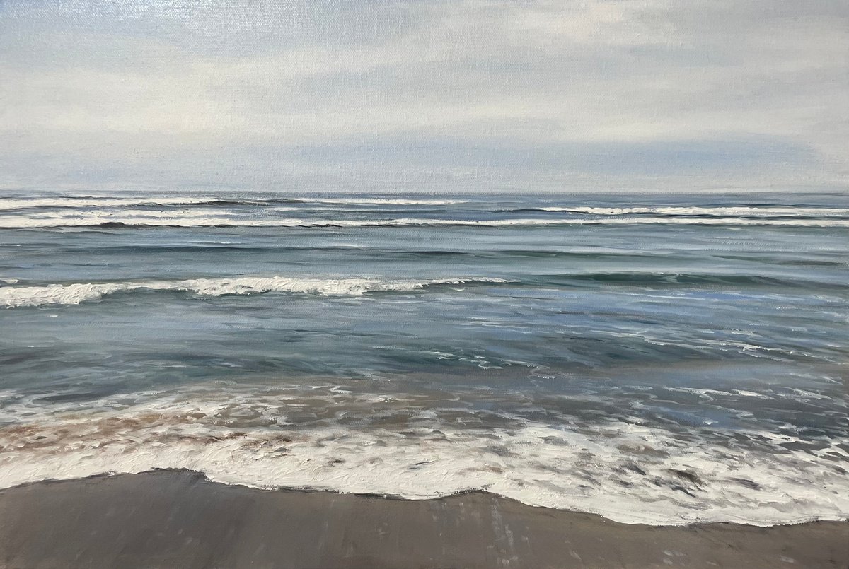Photorealistic Landscape Oil Painting By Aflatun Israilov, 24 X 16, Ocean | Caspian Sea, Original Artwork