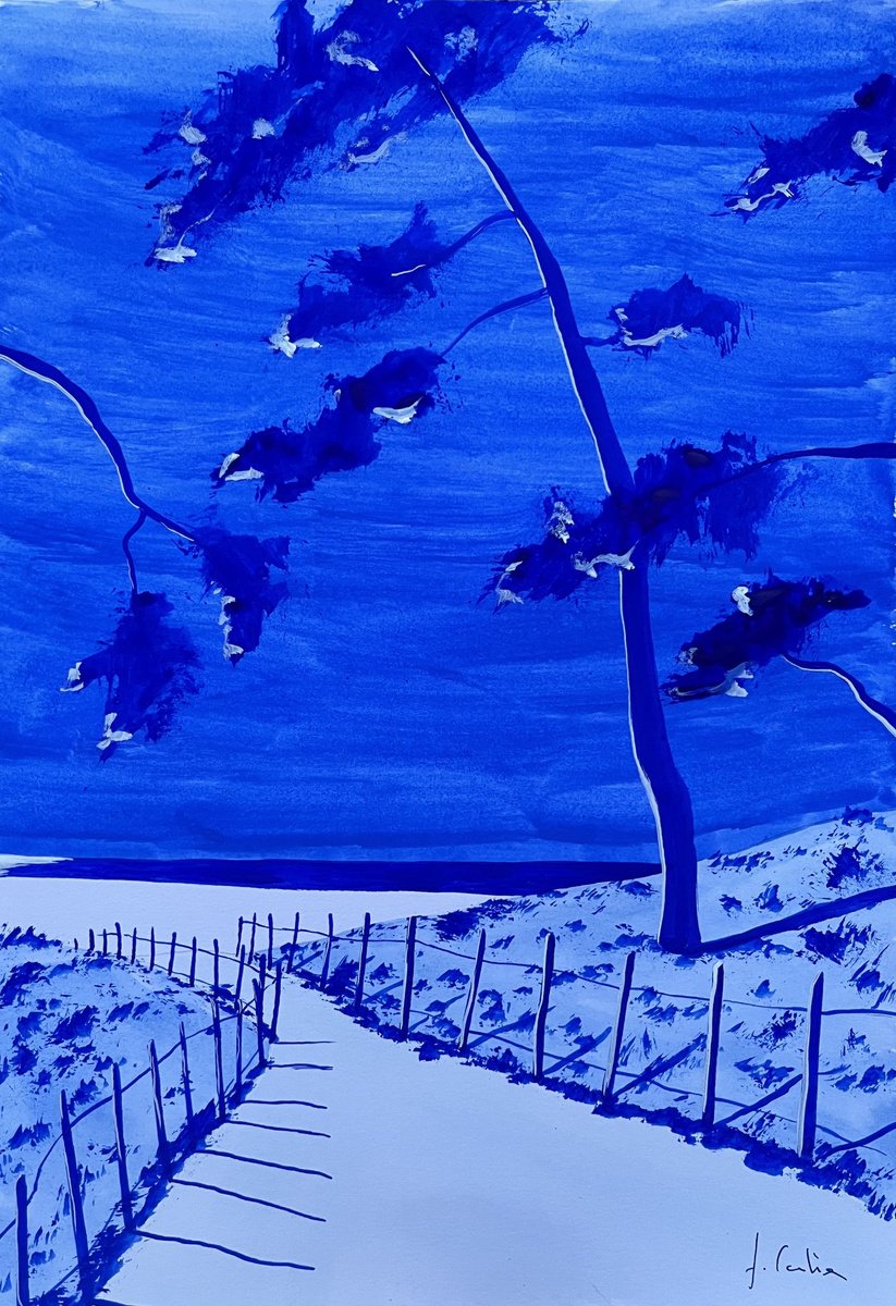 Painting , Ultramarine Seascape By Cadiou Frederic, 9 X 13, Artwork For Sale On Artfinder