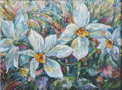 Painting flowers Daffodils by Viktoria Lapteva