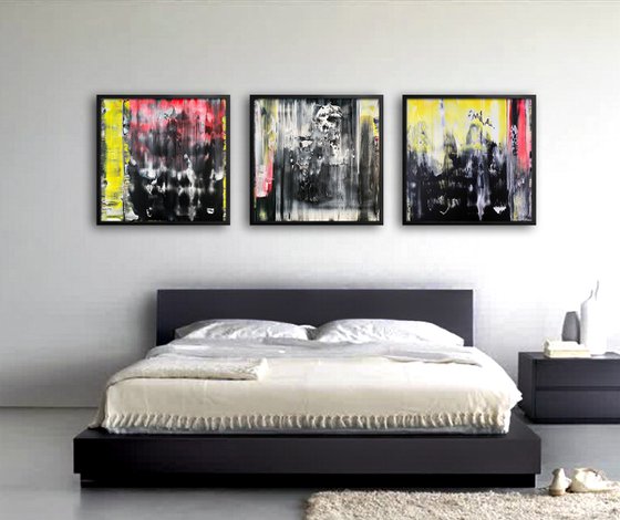 "You And What Army?" - Save As A Series - Original PMS Large Abstract Triptych Acrylic Paintings On Plexiglass, Framed - 78" x 26"