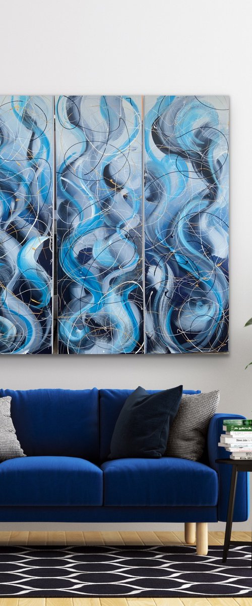 Rhythmic Blues Triptych XL by Jan Rogers