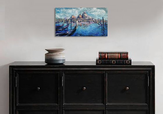 Painting Blue heart of italy - Venice Gondola, oil painting, venice painting, arhitecture