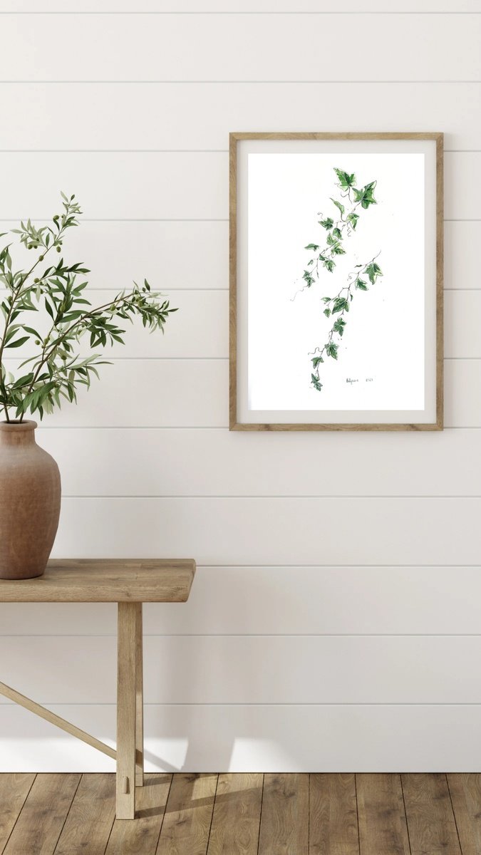 Impressionistic Botanical Watercolour By Belyaeva Oleksandra, 15 X 22, Two Sprigs Of Ivy, Original Artwork